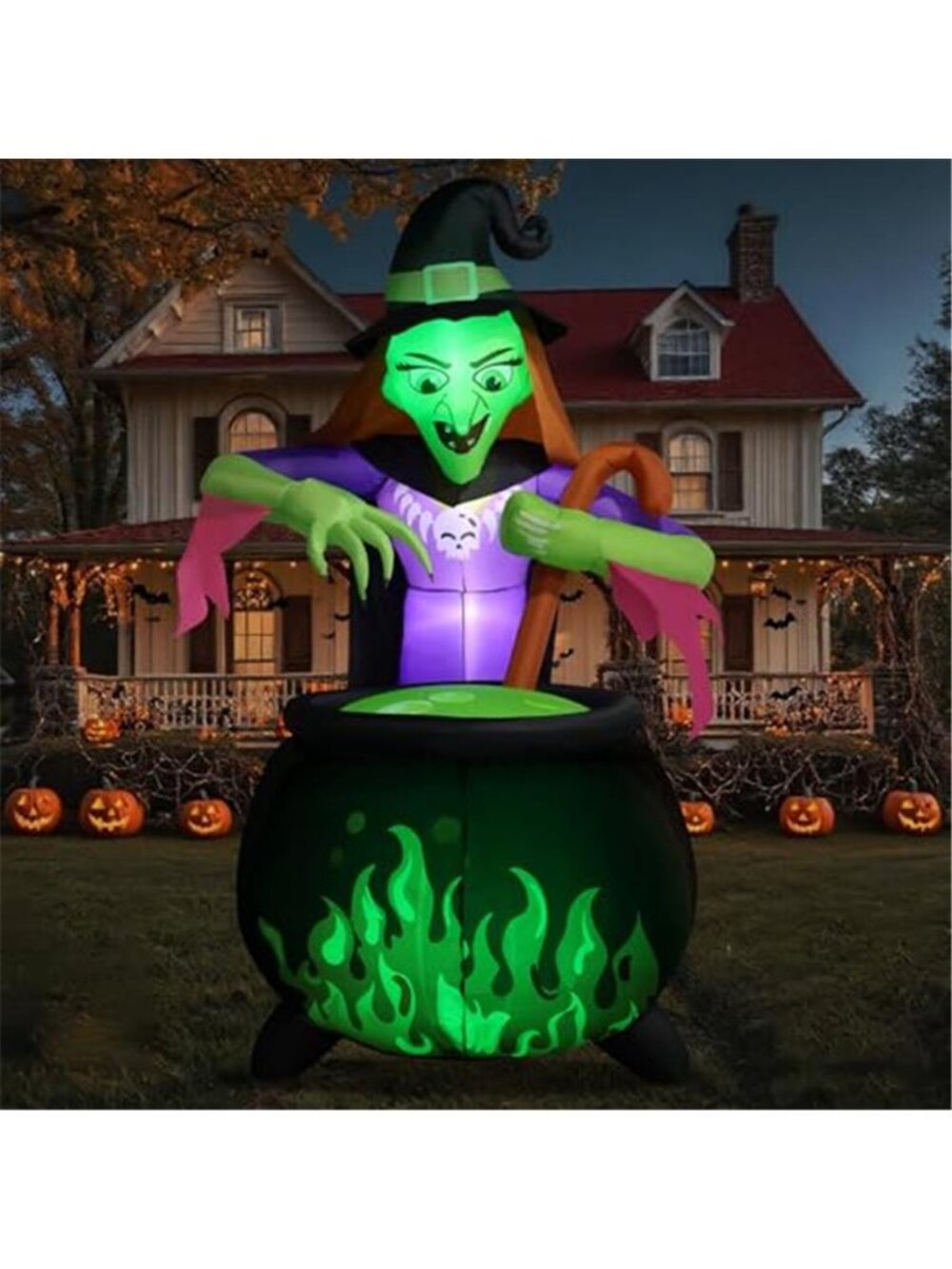 Halloween Inflatables Giant 8Ft Tall Witch Cauldron Build-in 4 Led Lights